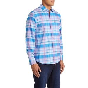 Tommy Bahama‎ Sarasota Stretch Plaid Long Sleeve Blue Aster Button Up Shirt XXL